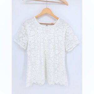 Teddi Rose Lace Top XL White Floral Short Sleeve Keyhole Coquette Romantic